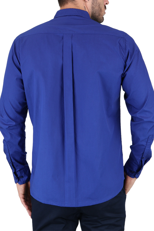 Camisa Manga Larga Color Azul Rey De Rayas Slim Fit Para Hombre
